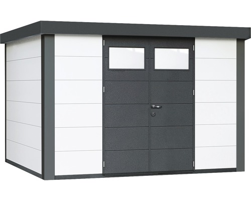 Trädgårdshus med dubbeldörr och fönster