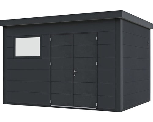 Modernt trädgårdshus med fönster och dubbeldörr