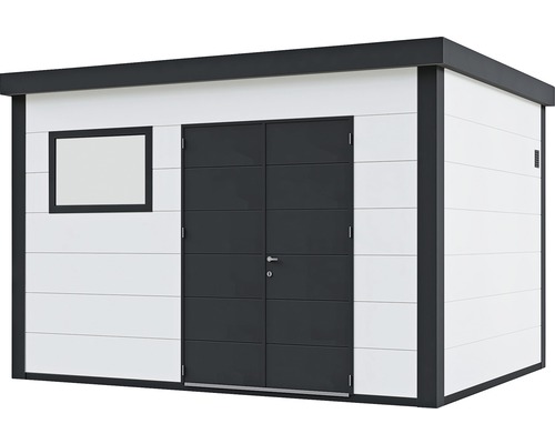 Trädgårdsskjul med fönster och dubbeldörr