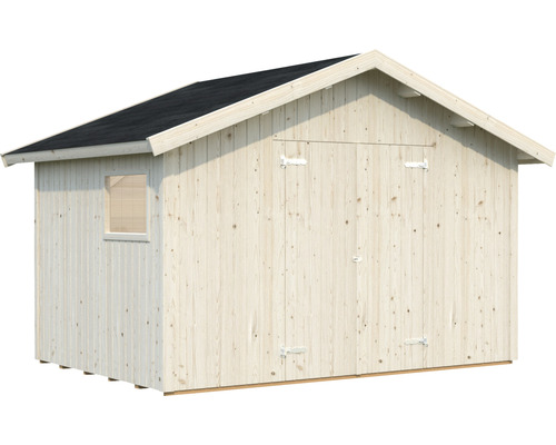 Trädgårdshus i trä med fönster och dubbeldörr