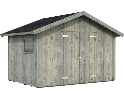 Trädgårdsskjul i trä med fönster och dubbeldörr