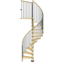 Spiraltrappa av trä och metall