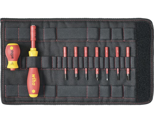 Wiha utbytbar bladuppsättning med flera skruvmejslar i en svart verktygsväska