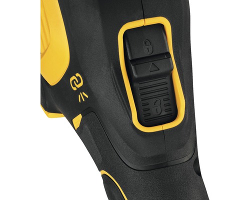 Detaljvy av låsknappen på ett elverktyg