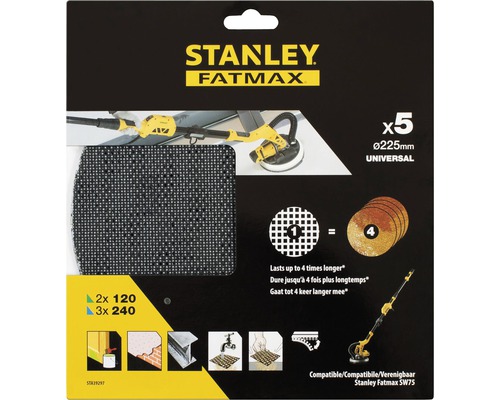 Stanley Fatmax slipnätset med fem slipnät och en diameter på 225 mm