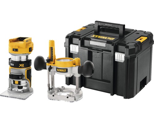 Batteridriven överfräs med tillbehör och verktygslåda