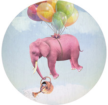 Dekoration med en rosa elefant som flyger med ballonger och en vattenkanna