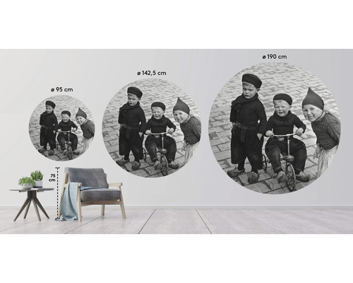 Väggdekoration med historiskt barnfoto i olika storlekar, diameter 95 cm, 142,5 cm och 190 cm