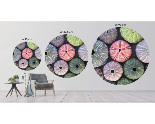 Väggdekaler med sjöborrmotiv i olika storlekar i ett vardagsrum