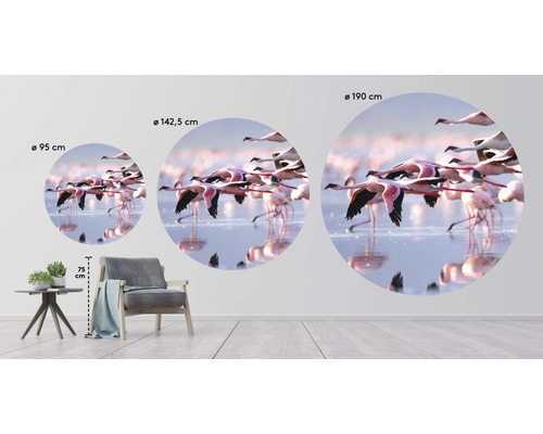 Väggdekoration med flamingor i tre storlekar: 95 cm, 142,5 cm och 190 cm diameter