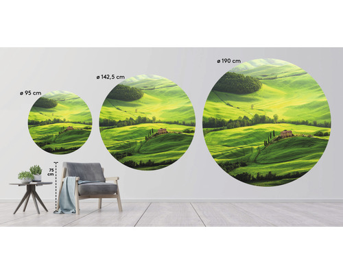 Väggdekal med landskapsmotiv i tre olika storlekar.