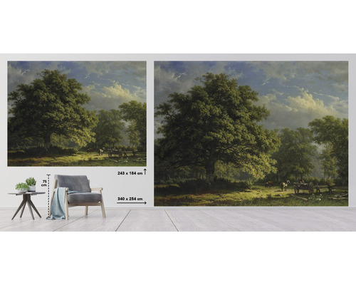 Tapet med trädlandskap och storleksangivelser