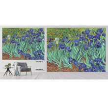 Fototapet med blå irisblommor i Van Gogh-stil