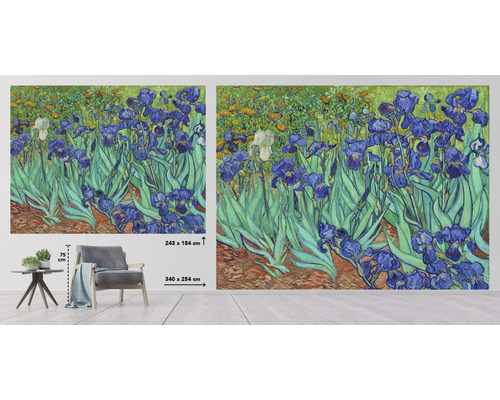 Fototapet med blå irisblommor i Van Gogh-stil