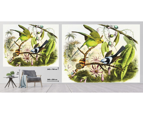 Non-woven tapet med fågel- och växtmotiv