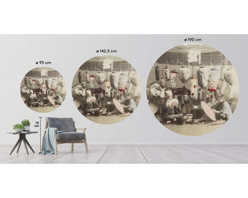 Illustration av väggtatueringar i olika storlekar med motivet lyktmakare i Asien.