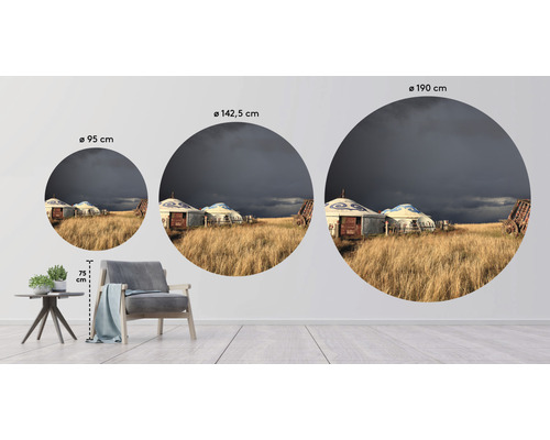 Väggmålning med motiv av ett mongoliskt stäpplandskap i olika storlekar