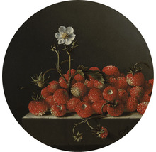Stilleben med jordgubbar och blomma