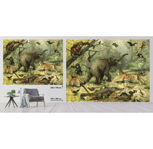 Illustration av en djungelscen med elefant, tiger och krokodil som väggdekoration