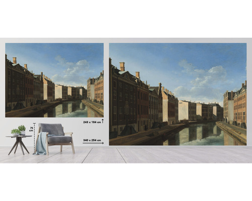 Fototapet med en målning av en nederländsk kanalgata, tillgänglig i två storlekar