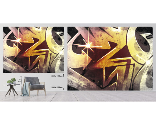 Väggbild med graffitimotiv i interiör