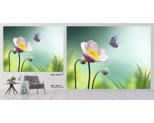 Fototapet med blommotiv och fjäril