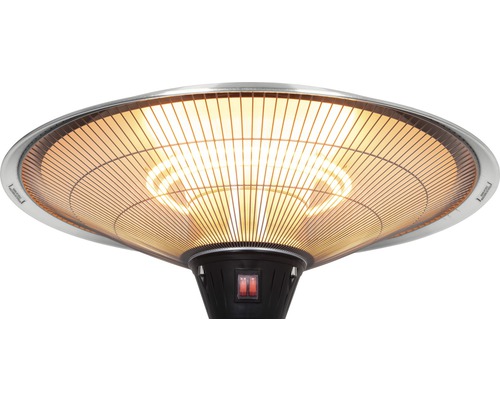 Närbild av en terrassvärmare med skyddsgaller