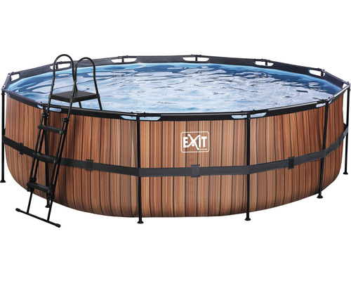 Pool EXIT WoodPool Ø488x122cm inkl. filterpump & stege träutseende