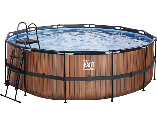Pool EXIT WoodPool Ø427x122cm inkl. sandfilterpump & stege träutseende