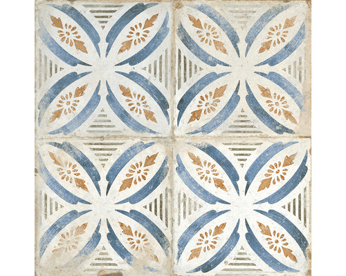 Kakel med blått och brunt blommönster