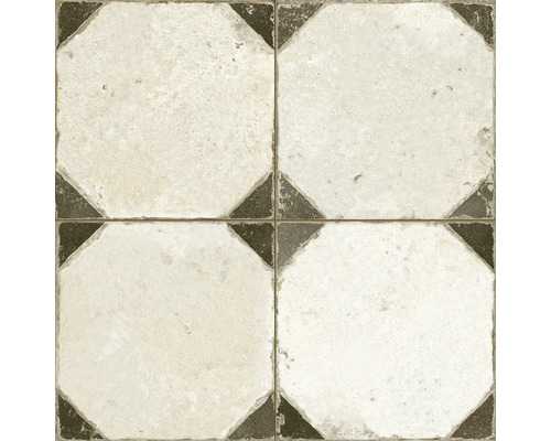 Fyra åttkantiga plattor lagda intill varandra med fyrkantiga hörn dekorationer.