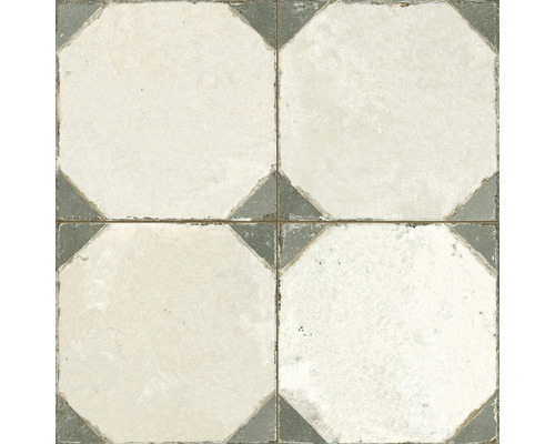 Fyra åttkantiga keramiska golvplattor med dekorativt mönster