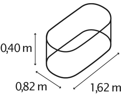Skiss av en badrumsspegel med måtten 1,62 meter lång, 0,82 meter bred och 0,40 meter hög