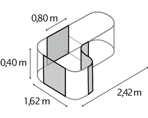 Teknisk ritning av en hylla med måtten 0,80 meter, 0,40 meter, 1,62 meter och 2,42 meter.