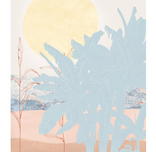 Dekorativ illustration med växtmotiv och sol