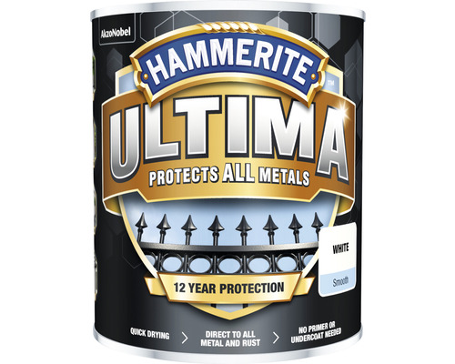 Metallfärg HAMMERITE Ultima Smooth vit 0,75L