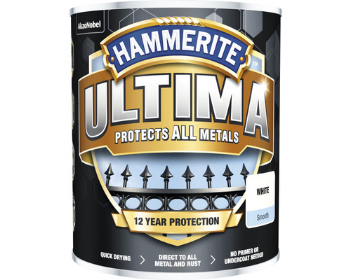 Metallfärg HAMMERITE Ultima Smooth vit 0,75L Hammerite Ultima metallfärg, vit, skyddar alla metaller