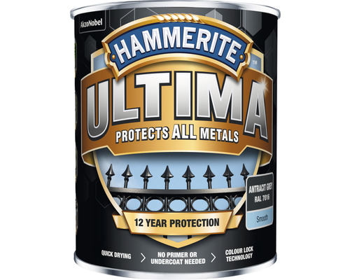 Metallfärg HAMMERITE Ultima Smooth Antracit Grey 0,75L Hammerite Ultima färg för metall, ger 12 års skydd