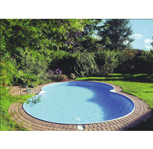 Åttaformad stålväggspool Premium 7,25x4,6x1,5m 30000L inkl. blå liner, stege, sandfilterpump
