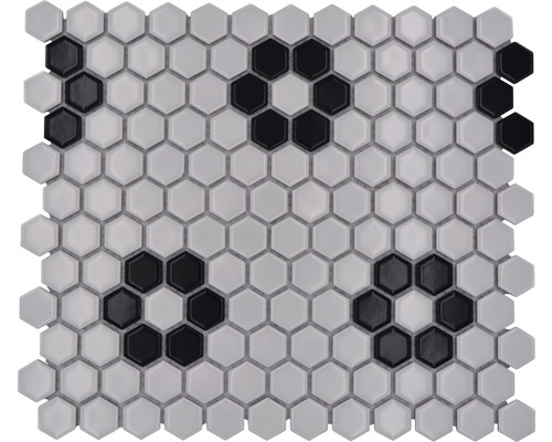 Mosaik keramik Hexagon HX 035 vit svart blank 26x30 cm