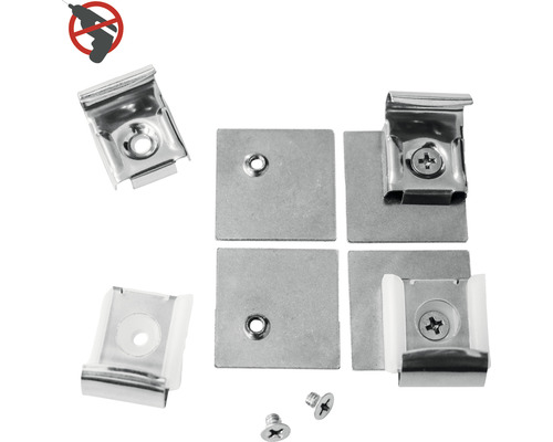 Glasmonteringssats med skruvar och monteringsplattor, borrning ej nödvändig