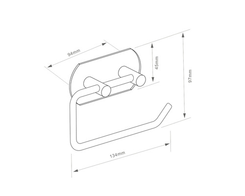 Teknisk ritning av en toalettpappershållare med mått