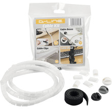 D-Line kabelset med kabelspiral, buntband, kabelklämmor och kabelfötter för kabelhantering