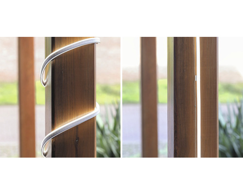 Belysningslösning för utomhusbruk monterad på en trästolpe