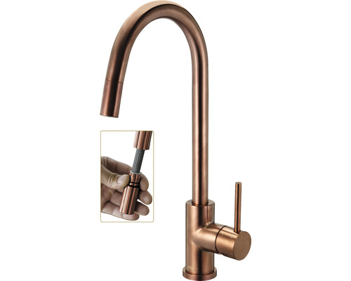 Köksblandare av metall med hög pip och slang