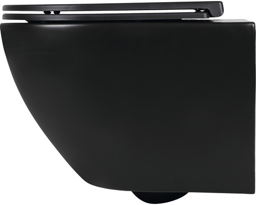 Vägghängd toalett med djup spolning, spolkant och toalettsits