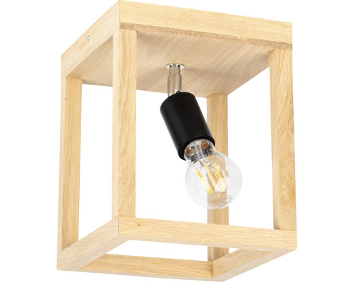 Taklampa med träram och glödlampa