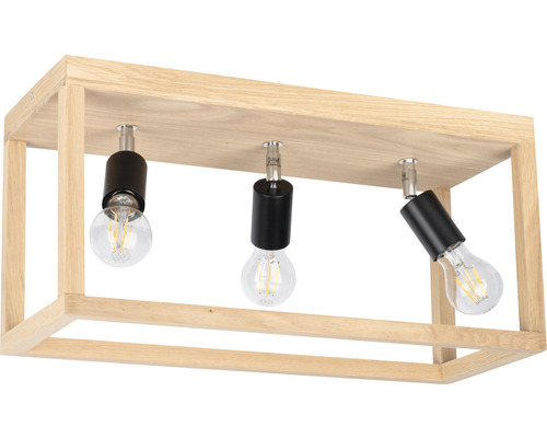 Taklampa i trä med tre glödlampor