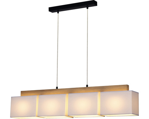 Taklampa med fyra lampskärmar och trädetaljer