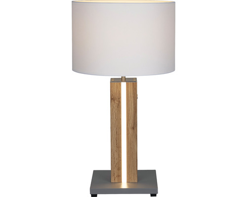 Bordslampa med träutseende och lampskärm